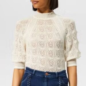 cream knit crochet sweater